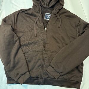 Brown Sherpa Lined Zip-Up Hoodie – Size 3XL